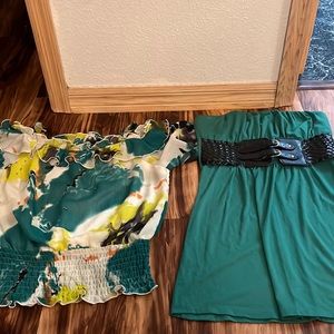 Two cute summer shirts.  One is medium one is large.
